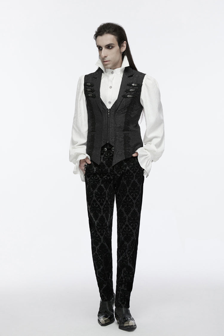 Black Sleeveless Jacquard Buckle Zip Men's Gothic Waistcoat - Product - 4