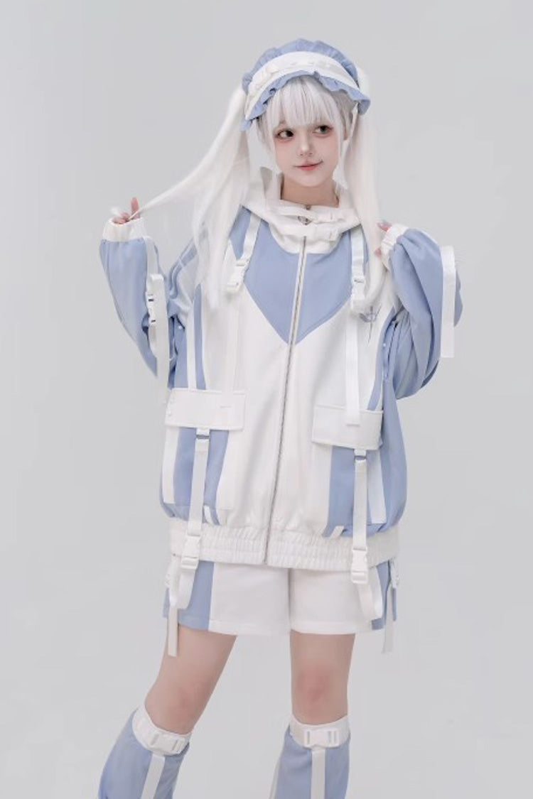 [Wing Light Machinery] Long Sleeves Print Jirai Kei Cool Coat 4 Colors - White/Blue - 11