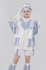 [Wing Light Machinery] Long Sleeves Print Jirai Kei Cool Coat 4 Colors - White/Blue - 11