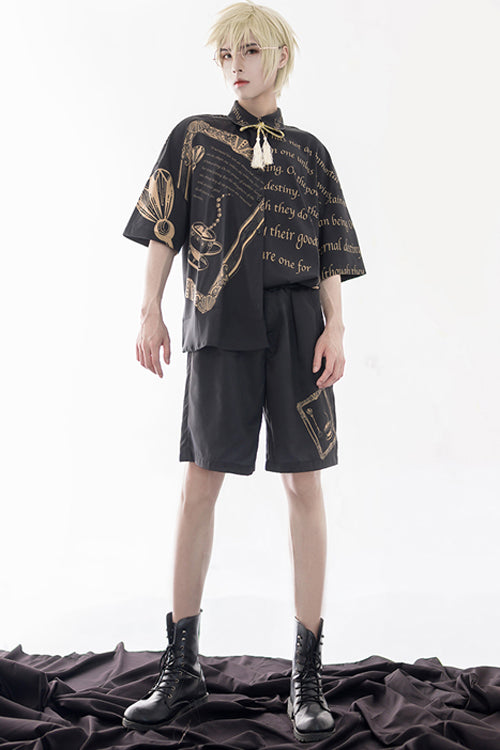 Black Handsome Little Prince Print Loose Ouji Lolita Shorts - Product - 2