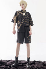 Black Handsome Little Prince Print Loose Ouji Lolita Shorts - Product - 2