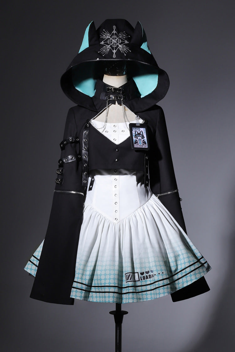 Black/White [Electronic Cat] Print Future Suit Gothic Cool Lolita Dress - Product - 4