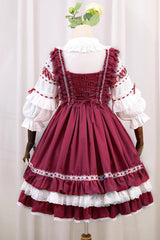 Red/White [Tina's Gift] Sleeveless Multi-Layered Ruffle Cardigan Bowknot Lace Sweet Lolita Jsk Dress - Product - 2