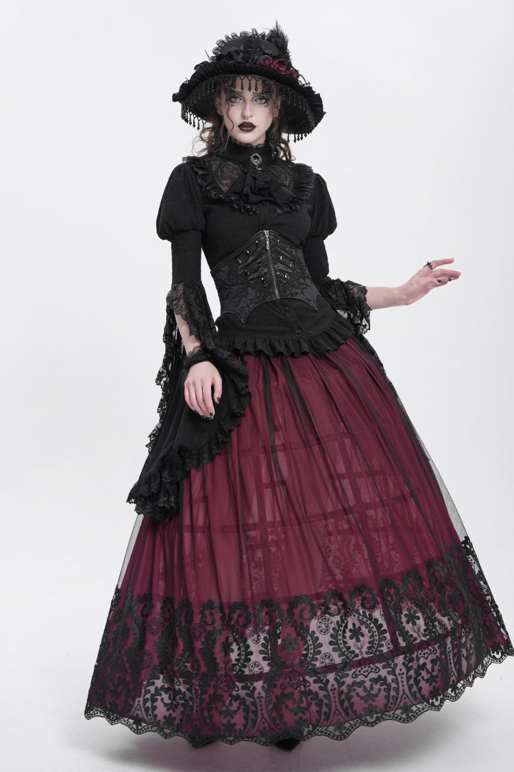 Black Batwing Beaded Lace-Up Zipper Women's Underbust Corset - Product - 7