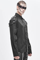 Black Long Sleeve Shoulder Zipper Mens Punk Blouse - Product - 2