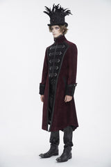 Red Stand Collar Long Sleeves Embroidery Slim Men's Gothic Coat - Product - 3