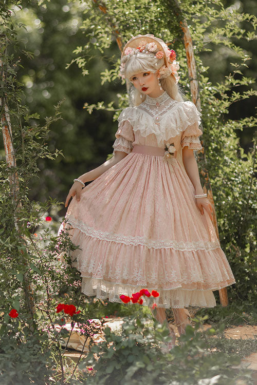 Elegant Vintage Rose Print Multi-Layer Ruffled Sweet Lolita OP Dress - Product - 8