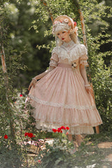Elegant Vintage Rose Print Multi-Layer Ruffled Sweet Lolita OP Dress - Product - 8