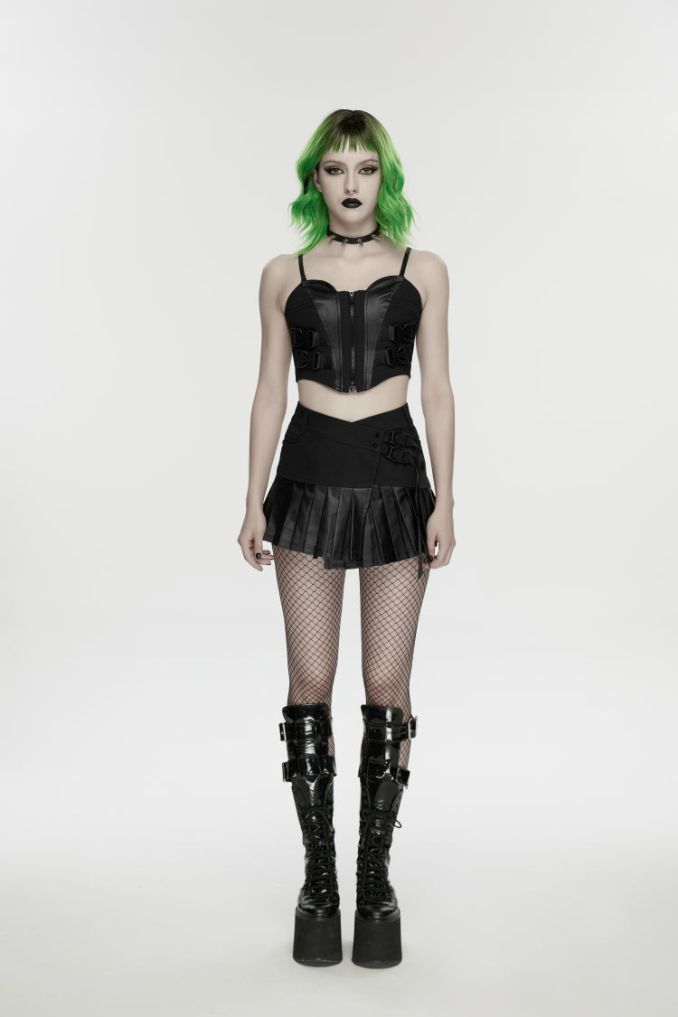 Black Spliced Lace Lace-Up Slim Color-Blocked Zippered Women's Punk Cool Corset - Product - 2