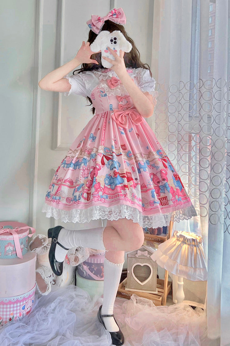 Pink Doll Playground Print Ruffle Bowknot Sweet Lolita Jsk Dress - Product - 5