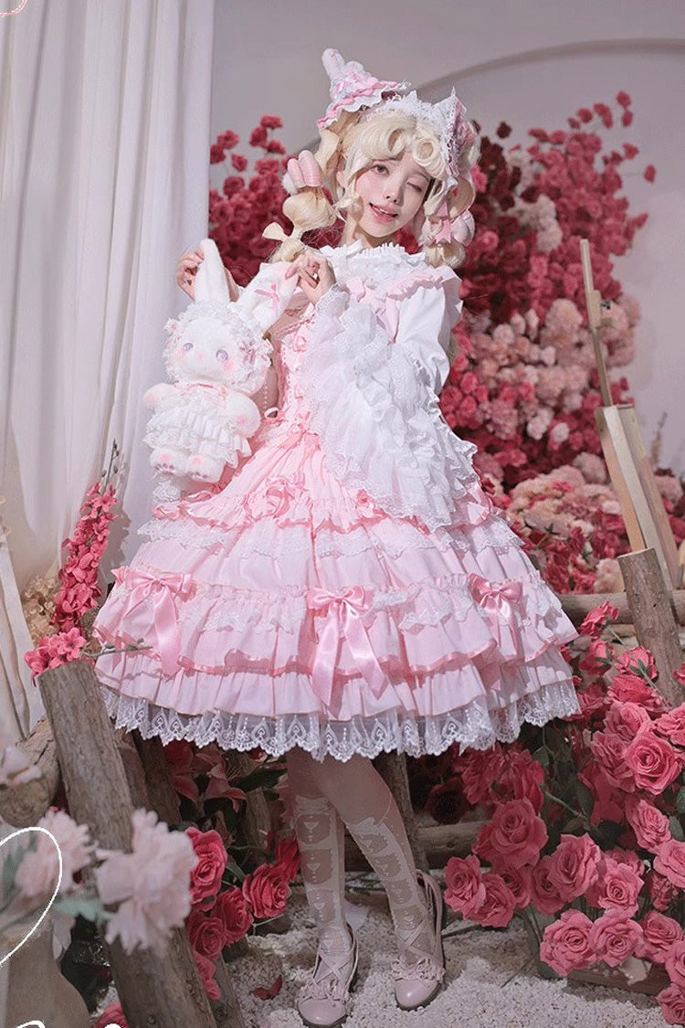 [Love Notebook] Sleeveless Multi-Layered Ruffle Bowknot Lace Sweet Lolita Jsk Dress 5 Colors - Product - 10