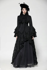 Black Lace Stand Collar Multi-Layered Ruffled Long Flared Sleeves Women's Gothic Blouse - Product - 5