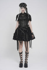 Black Bow Lace-Up Slim Zippered Women's Gothic Swallow-tailed Vest - Black - 1