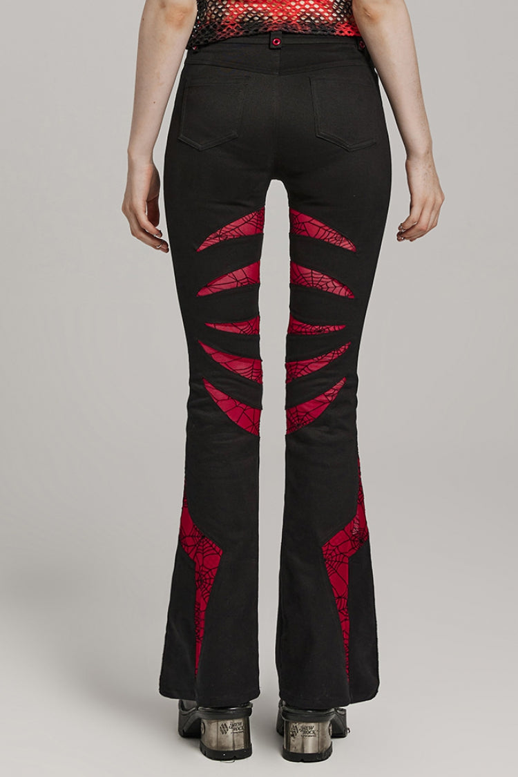 Spiderweb Claw Print Mesh Women's Gothic Flared Pants 2 Colors - Product - 11