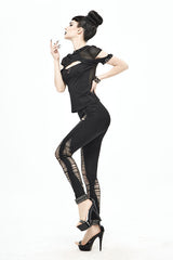 Black Sexy Short Sleeves Rock Mesh Stretchy Women Punk T-Shirt - Product - 5