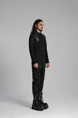 Black Round Collar Long Sleeves Mesh Pleated Loop Men's Punk Blouse - Product - 5