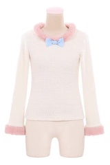 [Bunny Transformation] Detachable Bunny Cake Sleeveless Triple-Layered Ruffled Bow Sweet Strap Dress 2 Colors - White/Pink-Blouse - 12