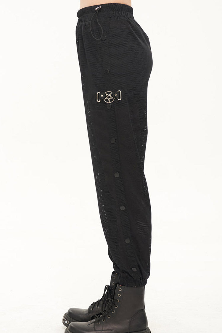 Black Punk Sports Style Metal Five-Star Decoration Trouser Leg Button Detachable Women's Long Pants - Product - 4