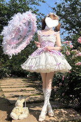 Purple [Leiffu] Sleeveless Ruffle Bowknot Lace Lace-Up Sweet Ballet Lolita Jsk Dress - Product - 5