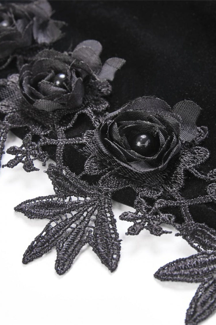 Black Lace Stand Collar Multi-Layered Long Trumpet Sleeves Rosette Velour Women's Gothic Bolero - Product - 13