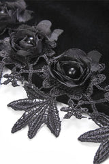 Black Lace Stand Collar Multi-Layered Long Trumpet Sleeves Rosette Velour Women's Gothic Bolero - Product - 13