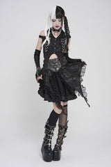 Black Off Shoulder Lace-Up Irregular Chain-Decorated Women's Punk Vest - Product - 12