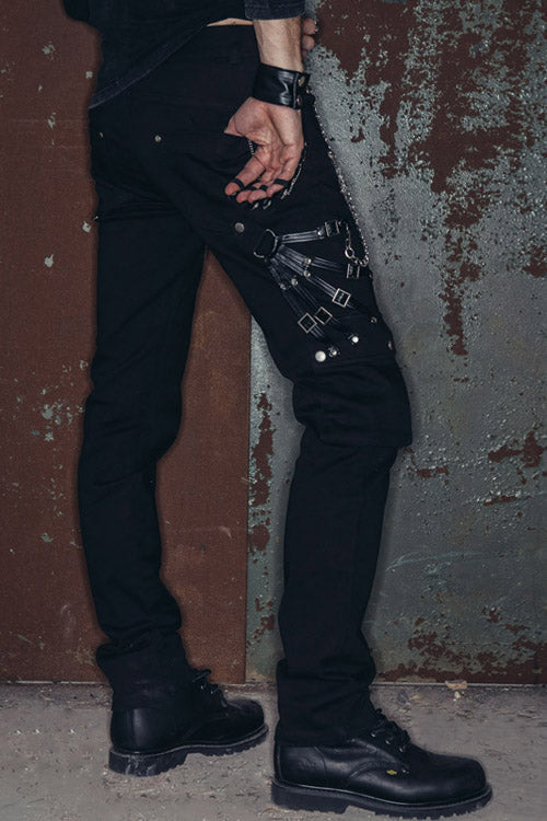 Black Punk Rock Zipper With Chains Mens Pants - Product - 2