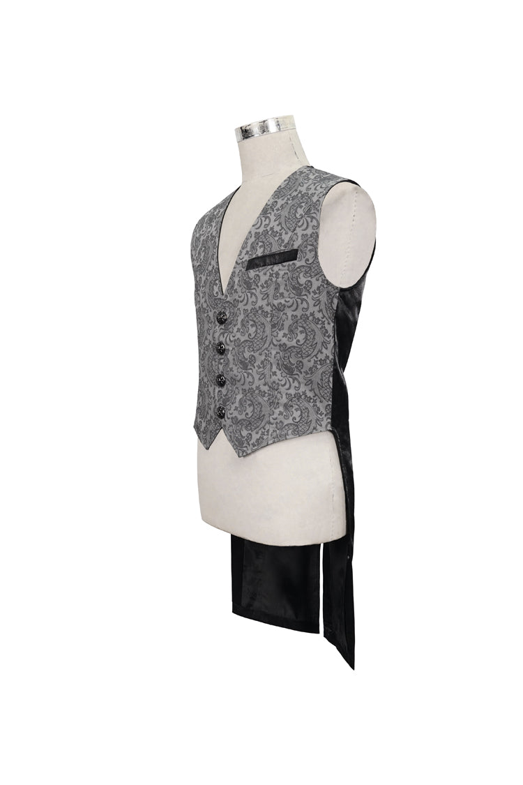 Gray Fashion Vintage Print Non-Stretch Fit Mid-Century Men's Gothic Tuxedo Vest - Product - 7