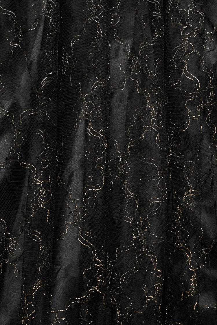 Black/Gold Boat Neck Off Shoulder Print Hollow Stitching Mesh Women's Gothic Dress - Product - 6