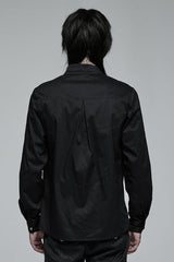 Black Gothic Delicate Decals Placket Pleated Ruffle Long Sleeve Men's Shirt - Product - 3