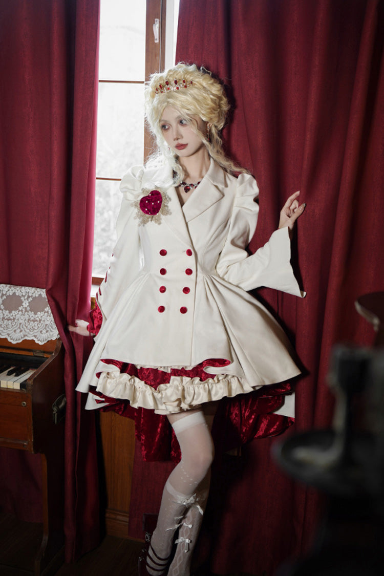 White Double-breasted Short Front and Long Back Irregular Gothic Lolita Coat - Product - 4