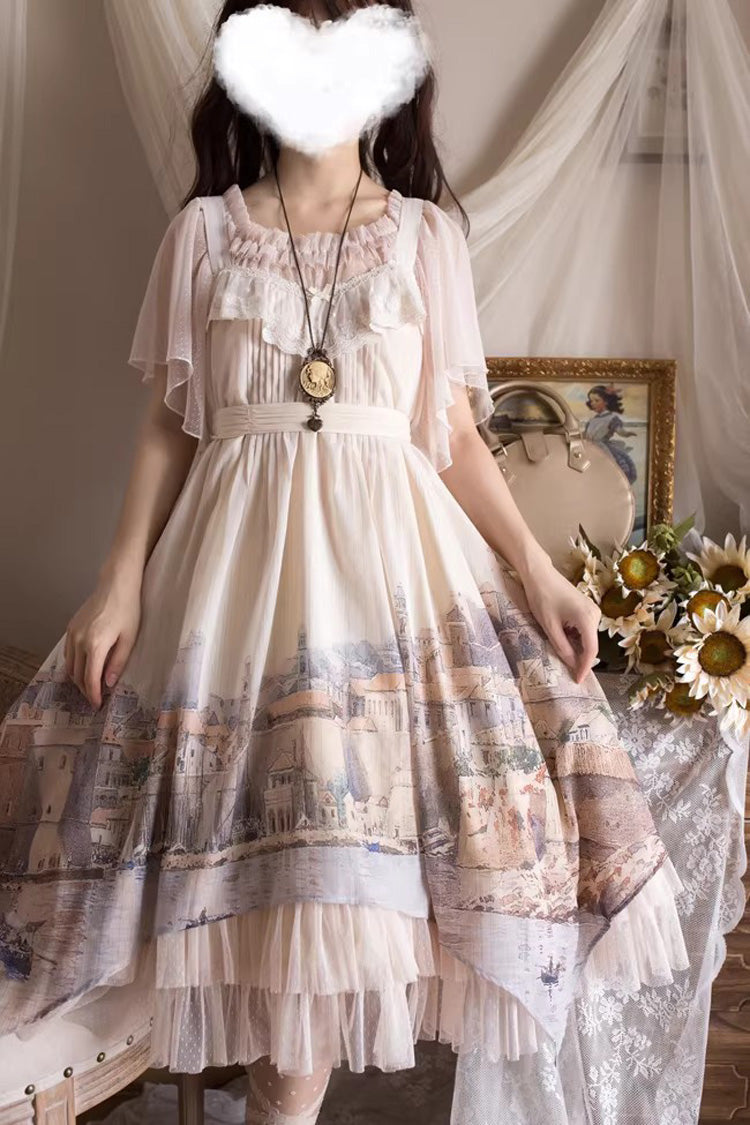 Apricot [Adria] Multi-Layered Printed Irregular Sweet Lolita Jsk Dress - Product - 3