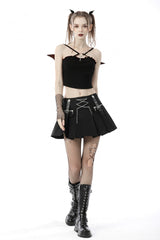 Black Cross Lace-Up Bat Wings Backless Women's Punk Rock Crop Top - Product - 7