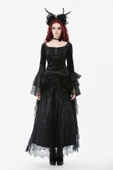 Black Square Collar Multi-Layered Lace Long Flared Sleeves Women's Gothic Palace Velvet Top - Product - 8