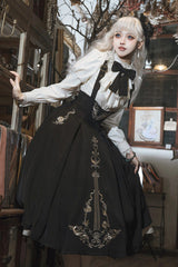 Black/White [Violin Variations] Ruffled Embroidered Gothic Lolita Jumper Dress Set - Product - 8