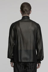 Black Stand Collar Long Sleeves Ruffle Embroidery Men's Gothic Blouse - Product - 3