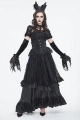 Black Embroidered Patchwork Lace Lace-Up Slim Fit Mesh Eyelet Women's Gothic Luxurious Royal Underbust Corset - Product - 2