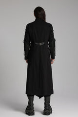 Black Buckle-up Rivets Long Sleeves Lace-Up Men's Punk Long Jacket - Product - 6