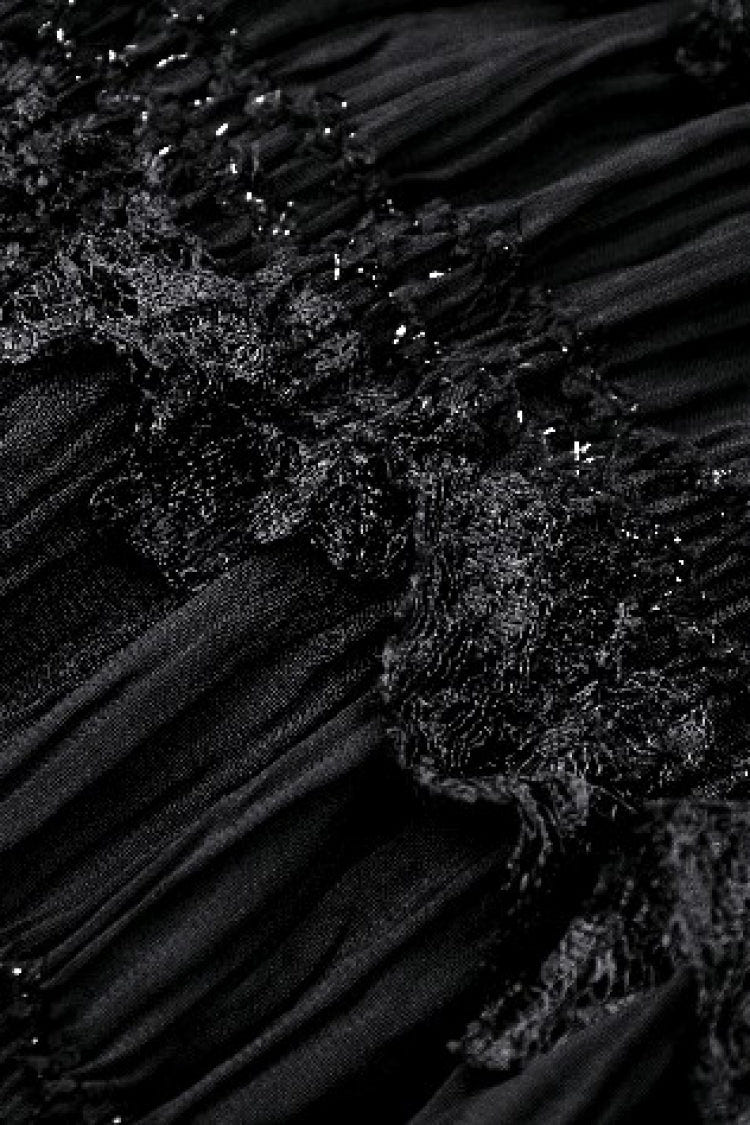 Black Square Collar Long Flared Sleeves Multi-Layered Lace Trim Lace-Up Women's Gothic Velvet Dress - Product - 16