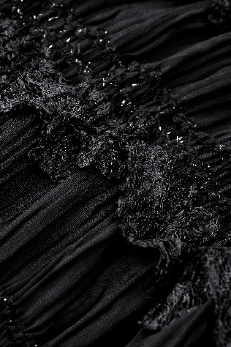 Black Square Collar Long Flared Sleeves Multi-Layered Lace Trim Lace-Up Women's Gothic Velvet Dress - Product - 16