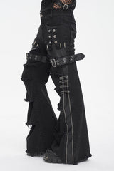Black Faux Leather Splice Men's Punk Flared Pants - Product - 2