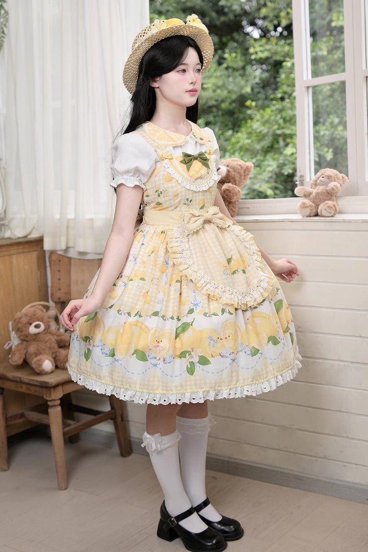 Yellow [Lemon Chicken] Print Ruffle Bowknot Lace Sweet Lolita Jsk Dress - Product - 3