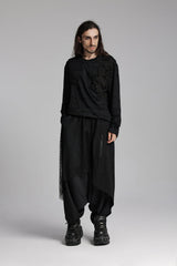 Black Round Collar Long Sleeves Ripped Mesh Men's Punk T-Shirt - Product - 4