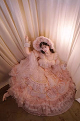 Pink [The Runaway Princess] Sleeveless Multi-Layered Printed Hanayome Bow Lace Pearl-Decorated Sweet Plus Size Gorgeous Lolita Jsk Dress - Product - 12
