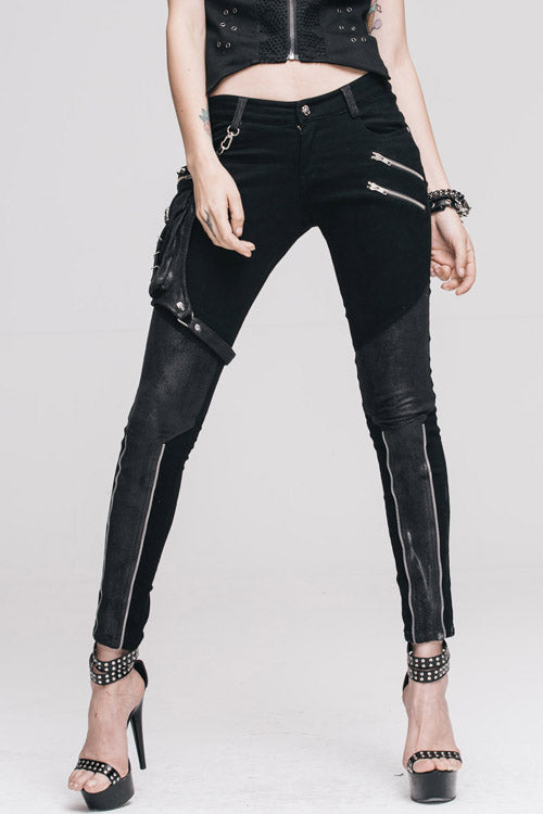 Black Punk Skinny With Leg Bag Womens Pants - Black - 1