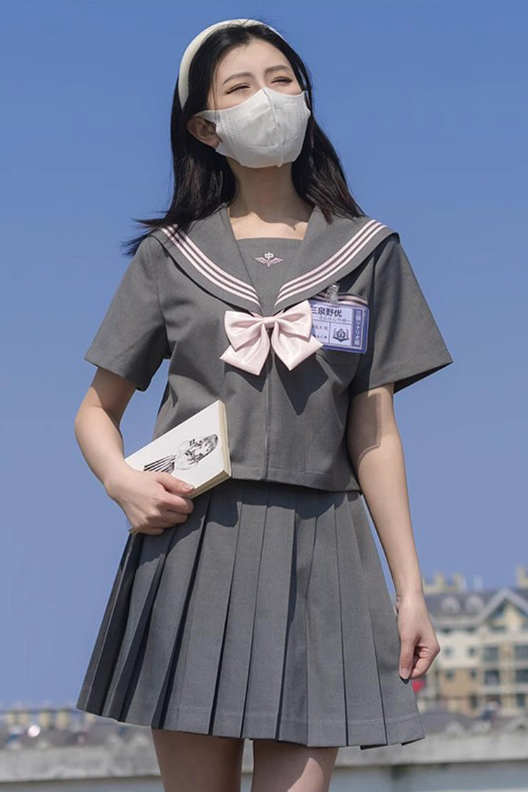 Grey Sweet College Style Navy Collar Japanese School Pleated Skirt - Product - 2