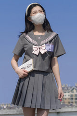 Grey Sweet College Style Navy Collar Japanese School Pleated Skirt - Product - 2