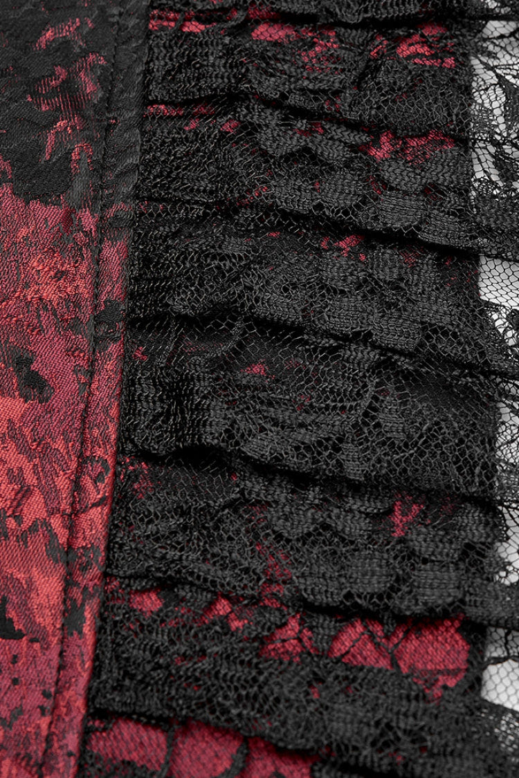 Black/Red Long Sleeves Lace Gorgeous Men's Gothic Vintage Tuxedo Coat - Product - 6