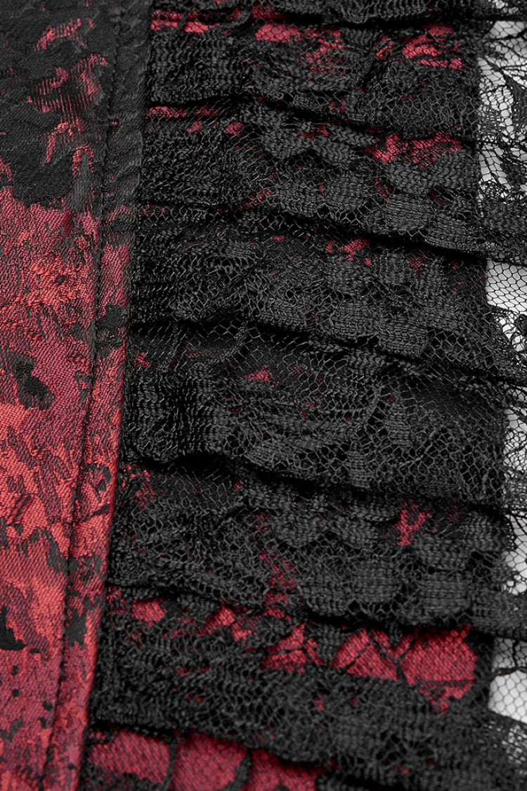Black/Red Long Sleeves Lace Gorgeous Men's Gothic Vintage Tuxedo Coat - Product - 6