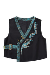 Black/Green Round Collar Long Sleeves Ruffle Embroidery Chinese Style Vintage Handsome Ouji Lolita Set - Product - 14